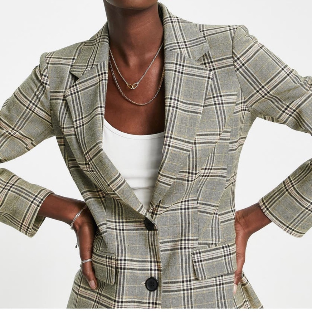 NWT Topshop Plaid Long & Lean Blazer 4